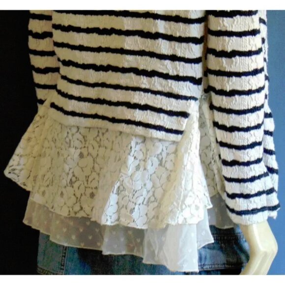 Postmark Anthropologie Striped Knit White Lace Back Jacket Sm - Picture 6 of 7